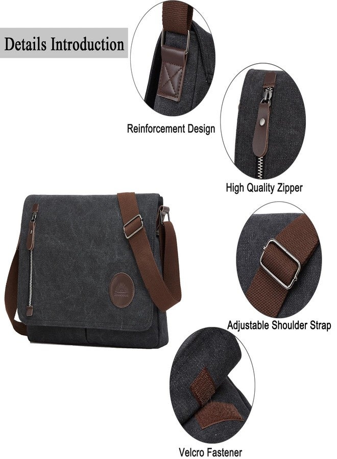 ZHIERNA Canvas Satchel Messenger Bag for Men Women, Vintage Shoulder Crossbody 13.3" Laptop Bag for Work Travel (Black) - Image 3